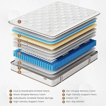 Povirt queen mattress fully expanded on bed frame in bedroom setting