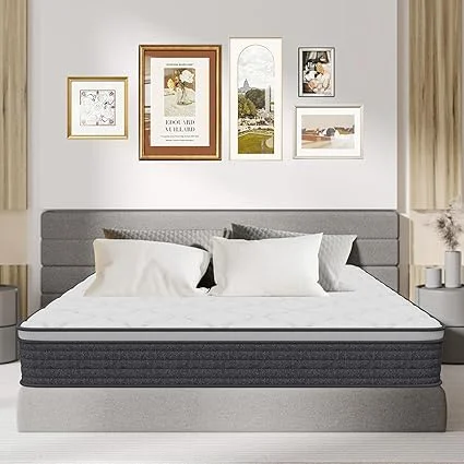 PUBPLON 14-inch queen hybrid mattress with medium firm support and individual pocket coils