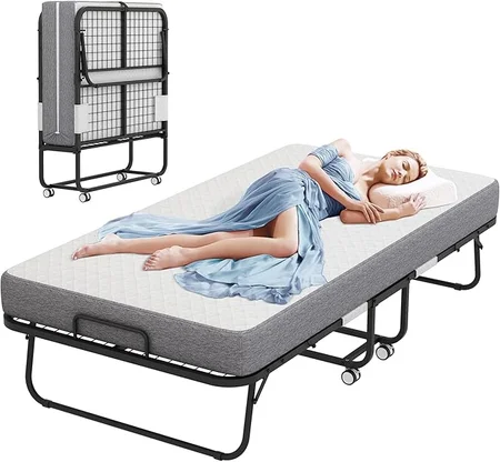 RAOGIE twin size folding bed with mattress in folded position