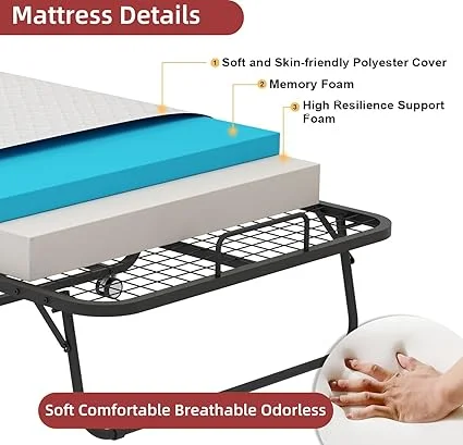 RAOGIE folding bed with mattress in a guest room showing space-saving design