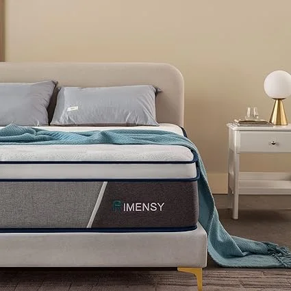 Person testing the medium firm sleeping surface of Rimensy king mattress