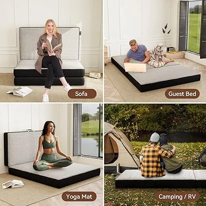 ROXGOX 73x52 inch grey foldable mattress unfolded for yoga or sleeping