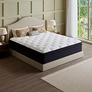 RWAEZYBLUX full size hybrid mattress in bed in a box packaging