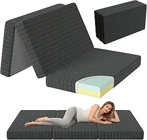 SDHYL 6-inch folding mattress in black, perfect for guest beds and camping.