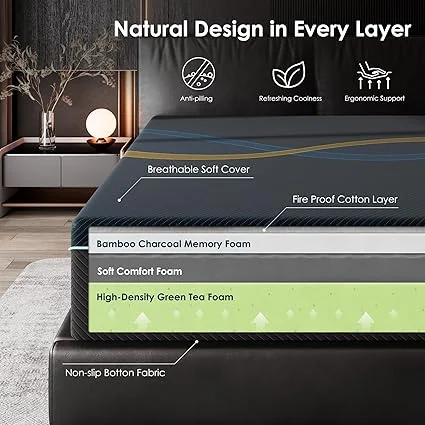 CertiPUR-US certified cooling mattress in black with navy stripes