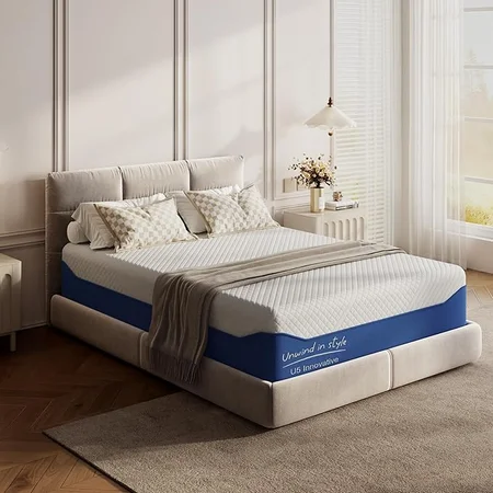 Sogesfurniture 12-inch bamboo charcoal gel memory foam mattress in white and blue design