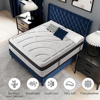 Fiberglass-free hybrid mattress with lumbar and edge support