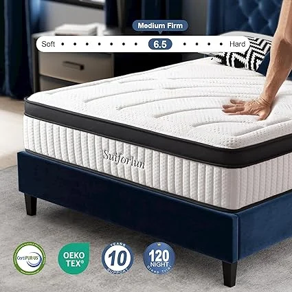 Fiberglass-free queen mattress with reinforced edge support