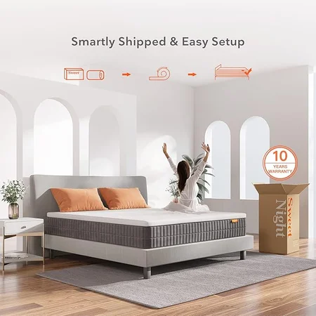 King size Sweetnight mattress being unboxed and set up on bed frame