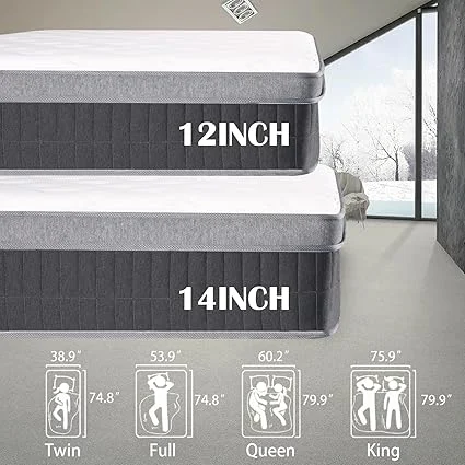 Tnahsbf 12-inch thick hybrid mattress with medium firm feel