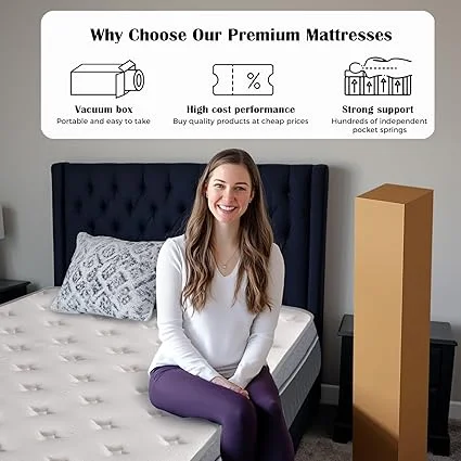 Tnahsbf grey hybrid queen mattress in bedroom setting