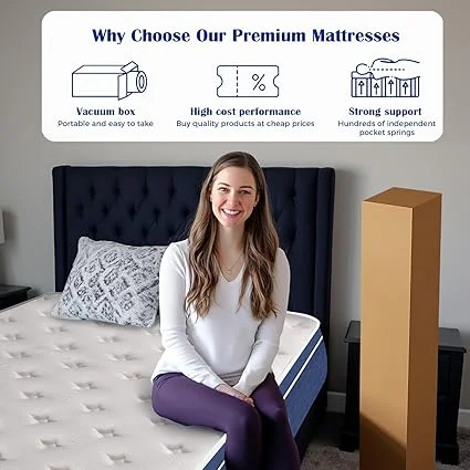 Tnahsbf royal blue mattress in complete bedroom setup