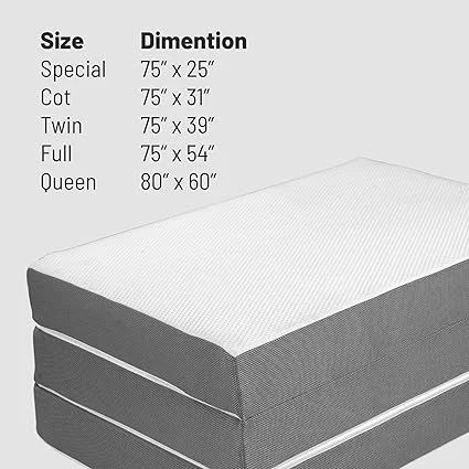 Treaton queen size folding floor mattress fully set up with dimensions 80x60 inches