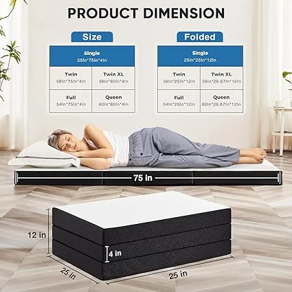 UOCFYK 4 inch folding mattress topper unfolded on bed frame
