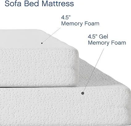 White gel memory foam mattress for couch beds, 4.5 inches thick