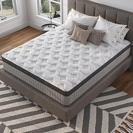 Yilezena 10-inch queen mattress in a box with hybrid cooling gel memory foam and innerspring construction