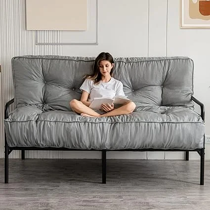 YOSHOOT grey futon mattress with shredded foam filling
