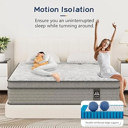 Yuewanshun medium firm full size mattress setup in a bedroom with bedding