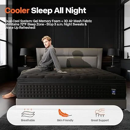 Close-up view showing memory foam and individual pocket springs in Zcotslya mattress