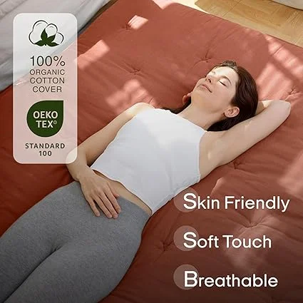 Close-up of ZonLi 100% cotton cover on 4-inch thick tatami mattress