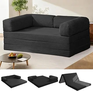 AOLVDOW tri-fold foldable mattress as a convertible sofa bed in black
