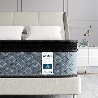 Crystli 12 inch memory foam hybrid king mattress in bed frame