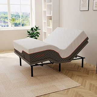 ESHINE 14-inch hybrid mattress on adjustable bed frame in queen size