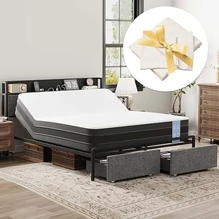 FLEXISPOT adjustable bed with cooling gel memory foam mattress in bedroom setting