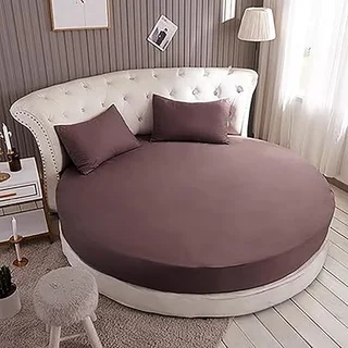 Generic 100% cotton round fitted sheet set with elastic strap on mattress