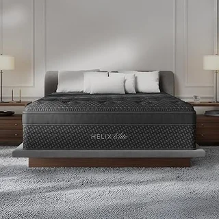 Helix Midnight Elite Queen mattress showing hybrid construction with memory foam layers