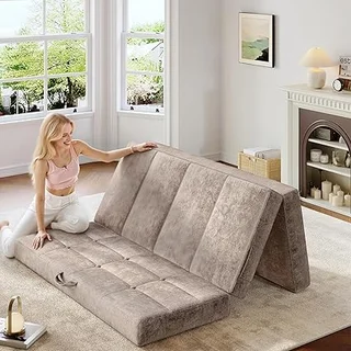 Homkdom foldable mattress set up as a guest bed with trifold design