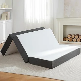 HUEIFY tri-fold memory foam mattress in queen size, folded for easy storage