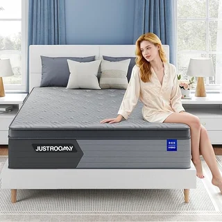 JustRoomy firm queen hybrid mattress with cooling ice silk and gel memory foam layers