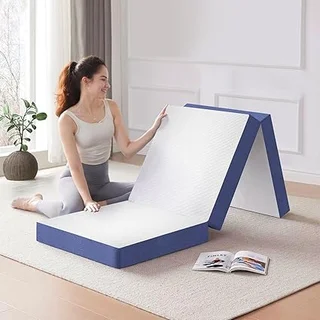 LPFLPF tri folding mattress unfolded on floor as guest bed