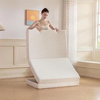 MLILY foldable mattress in white with tri-fold design for easy storage