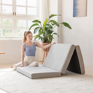 MLILY tri-fold memory foam mattress folded in grey color