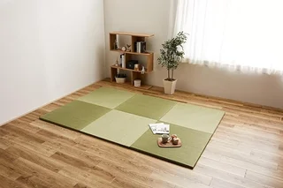 Green rimless tatami mats set of 9 arranged in modular pattern