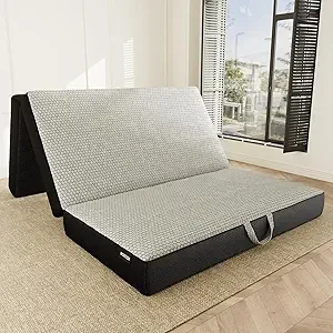 ROXGOX grey memory foam trifold mattress unfolded on floor