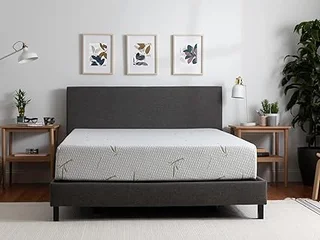 Tulo 10-inch medium-plush memory foam mattress in a box, unboxed and expanding