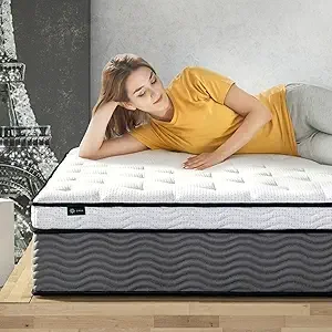 Zinus 14-inch hybrid mattress in queen size, fiberglass-free construction