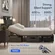 Complete FLEXISPOT bedroom setup showing adjustable bed, storage, and modern amenities