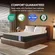 Sage-colored linen upholstered bed frame with modern design